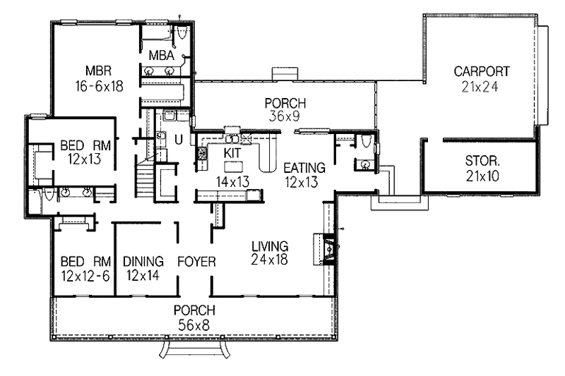 Architectural House Design - Floor Plan - Main Floor for Country House Plan #15-365 - 3 bed, 2.5 bath