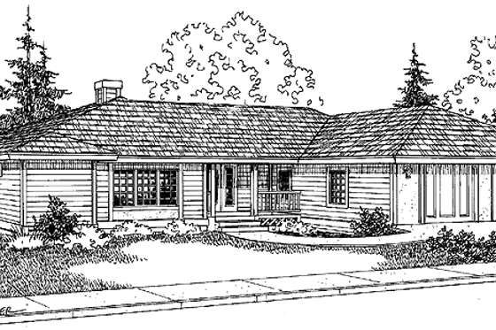 Exterior - Front Elevation 3 for Prairie House Plan #60-1012 - 2 bed, 2 bath