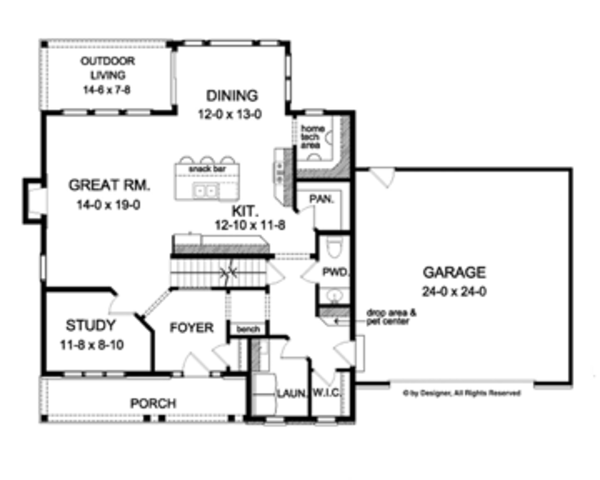 House Design - Colonial Floor Plan - Main Floor Plan #1010-56
