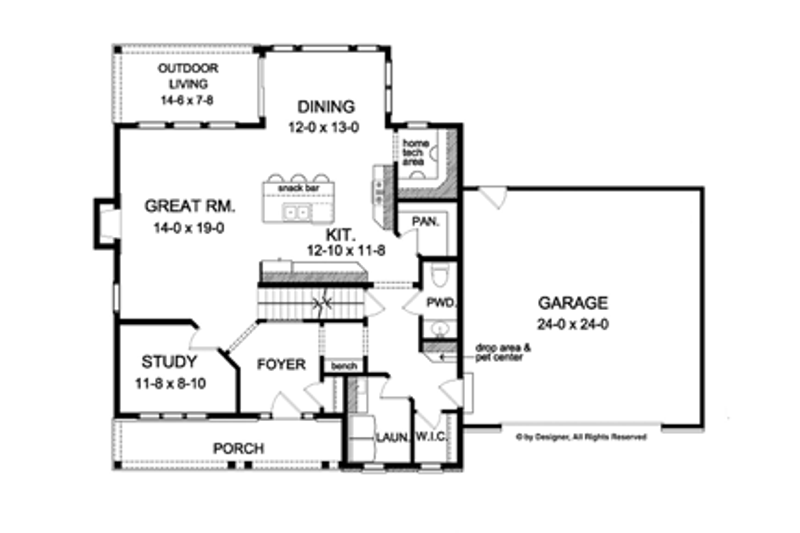 Dream House Plan - Floor Plan - Main Floor for Colonial House Plan #1010-56 - 4 bed, 2.5 bath