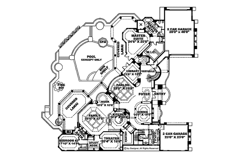 Home Plan - Floor Plan - Main Floor for Mediterranean House Plan #1017-14 - 5 bed, 5.5 bath