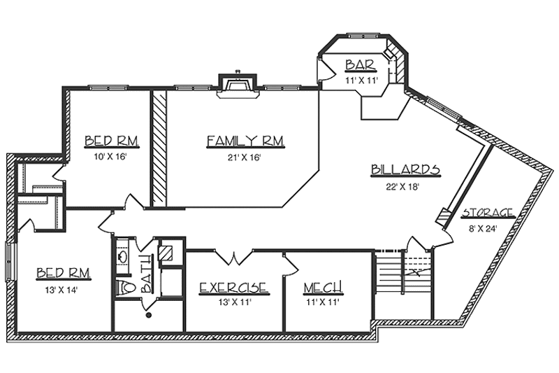 Home Plan - Floor Plan - Lower Floor for European House Plan #320-1483 - 1 bed, 1.5 bath