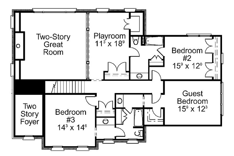 Home Plan - Floor Plan - Upper Floor for Colonial House Plan #429-408 - 4 bed, 3.5 bath