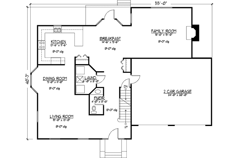 Architectural House Design - Floor Plan - Main Floor for Colonial House Plan #978-8 - 3 bed, 2.5 bath