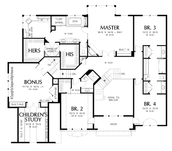 Craftsman Floor Plan - Upper Floor Plan #48-854