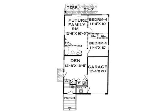 Floor Plan - Lower Floor for Traditional House Plan #3-270 - 5 bed, 2 bath