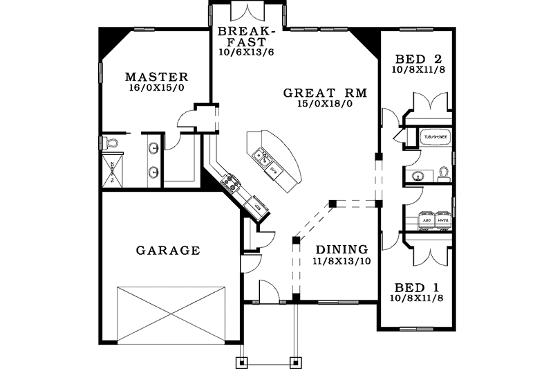 Architectural House Design - Floor Plan - Main Floor for Craftsman House Plan #943-9 - 3 bed, 2 bath