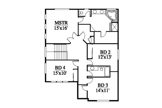 Floor Plan - Upper Floor for Contemporary House Plan #951-11 - 4 bed, 2.5 bath