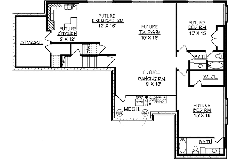 Home Plan - Floor Plan - Lower Floor for European House Plan #320-1493 - 2 bed, 1.5 bath