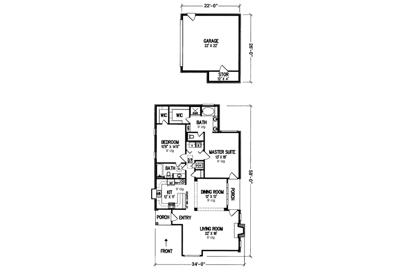 Home Plan - Floor Plan - Main Floor for Traditional House Plan #45-528 - 2 bed, 2 bath