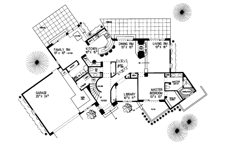 Home Plan - Floor Plan - Main Floor for Mediterranean House Plan #72-924 - 4 bed, 3.5 bath