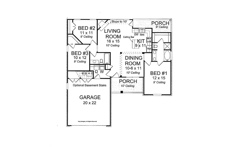 Dream House Plan - Floor Plan - Main Floor for Traditional House Plan #513-2115 - 3 bed, 2 bath