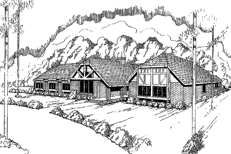 House Blueprint - Tudor Exterior - Front Elevation Plan #60-795