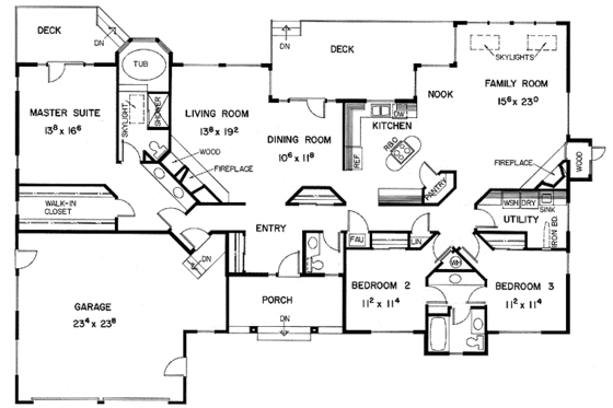 Floor Plan - Main Floor for Ranch House Plan #60-814 - 3 bed, 2.5 bath