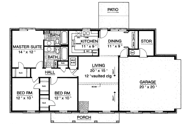 Home Plan - Floor Plan - Main Floor for Colonial House Plan #45-563 - 3 bed, 2 bath