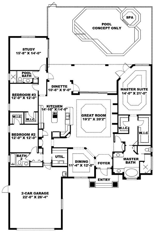 Architectural House Design - Mediterranean Floor Plan - Main Floor Plan #1017-141