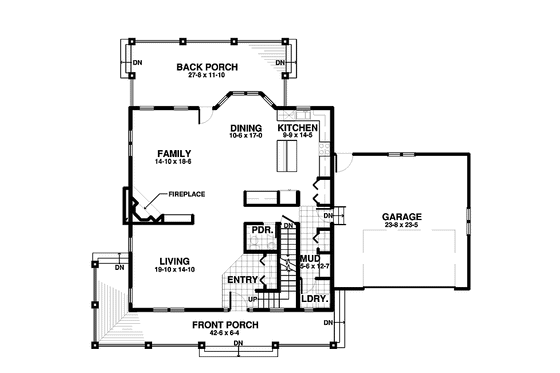 Floor Plan - Main Floor for Traditional House Plan #1042-7 - 3 bed, 2.5 bath