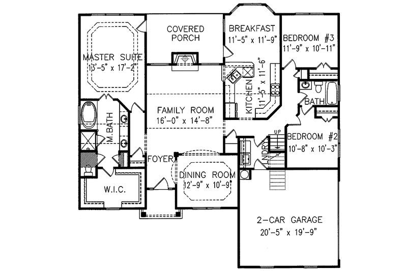 Architectural House Design - Floor Plan - Main Floor for Craftsman House Plan #54-235 - 3 bed, 2 bath