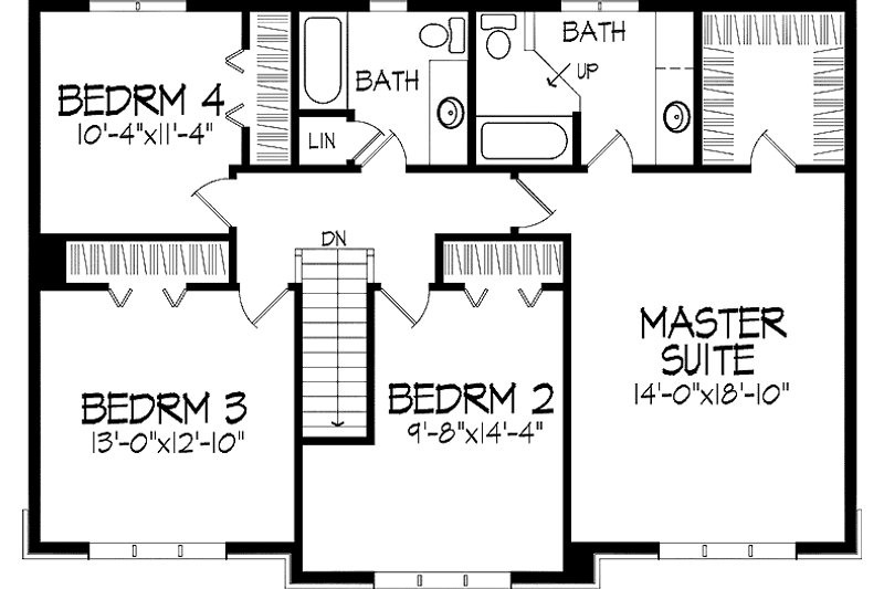 House Blueprint - Floor Plan - Upper Floor for Country House Plan #51-876 - 4 bed, 2.5 bath