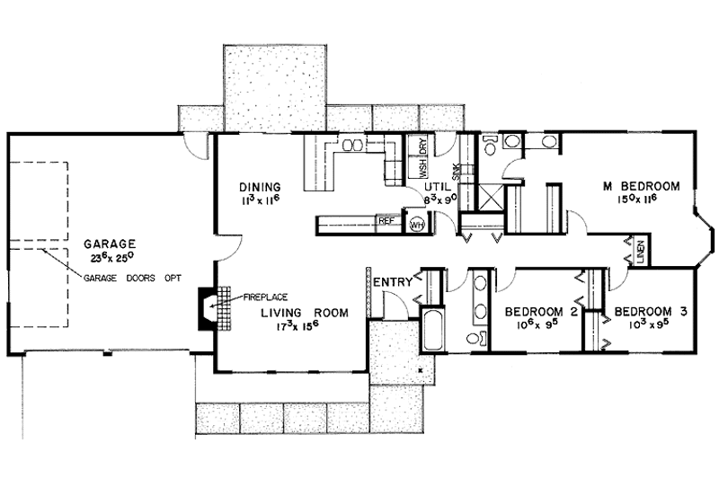 Home Plan - Floor Plan - Main Floor for Ranch House Plan #60-857 - 3 bed, 2 bath