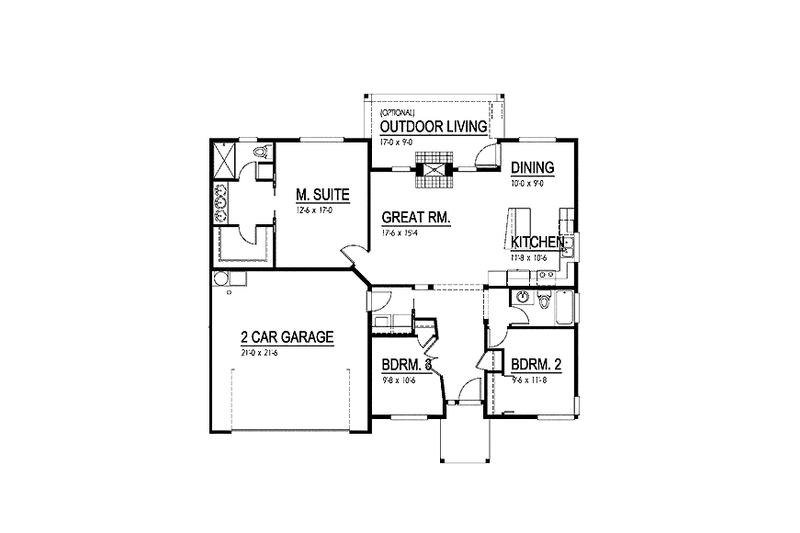 House Plan Design - Floor Plan - Main Floor for Contemporary House Plan #569-24 - 3 bed, 2 bath
