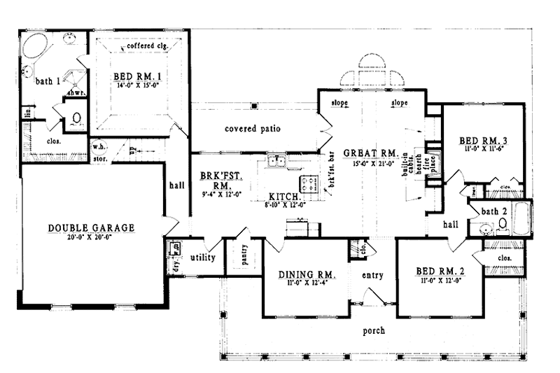 Home Plan - Floor Plan - Main Floor for Country House Plan #42-579 - 3 bed, 2 bath