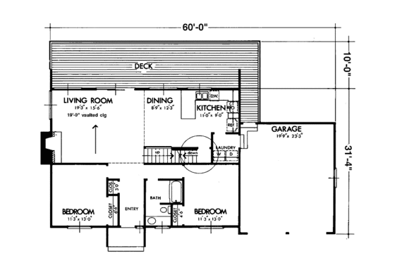 Floor Plan - Main Floor for Cabin House Plan #320-1221 - 3 bed, 2 bath