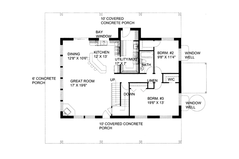 Home Plan - Floor Plan - Main Floor for Contemporary House Plan #117-860 - 3 bed, 2 bath