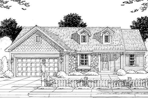 Exterior - Front Elevation 3 for Ranch House Plan #46-768 - 3 bed, 2 bath