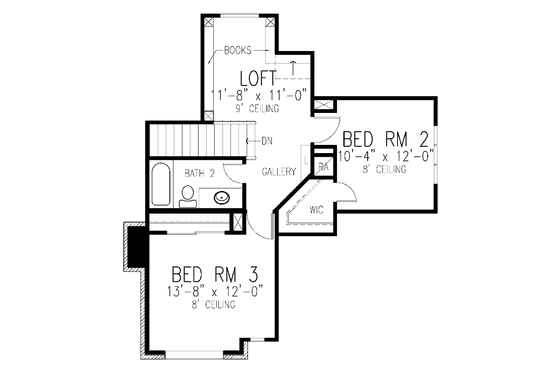 Floor Plan - Upper Floor for European House Plan #410-3582 - 3 bed, 2.5 bath