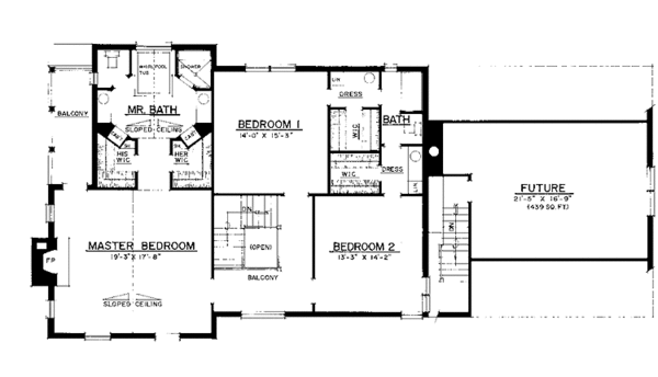 Architectural House Design - Colonial Floor Plan - Upper Floor Plan #1016-25
