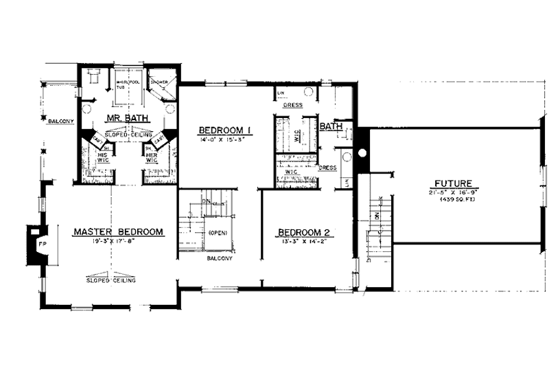 House Blueprint - Floor Plan - Upper Floor for Colonial House Plan #1016-25 - 4 bed, 3 bath