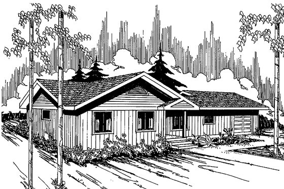 Exterior - Front Elevation 3 for Ranch House Plan #60-688 - 3 bed, 2 bath