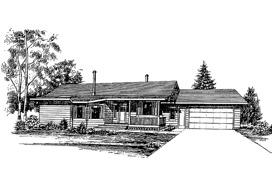 Exterior - Front Elevation 3 for Ranch House Plan #60-957 - 3 bed, 2 bath