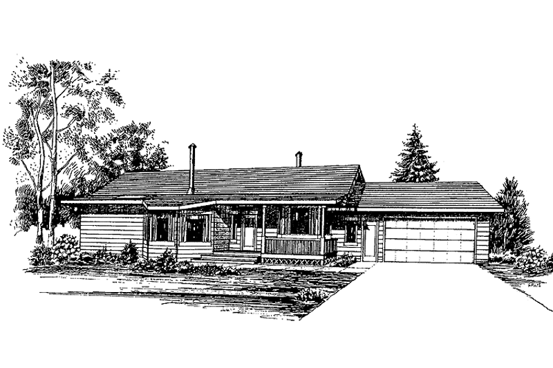 Dream House Plan - Exterior - Front Elevation 3 for Ranch House Plan #60-957 - 3 bed, 2 bath