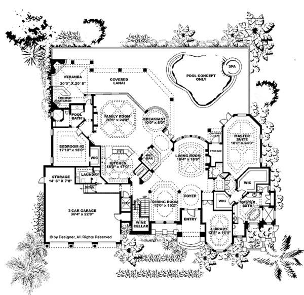 House Design - Mediterranean Floor Plan - Main Floor Plan #1017-74