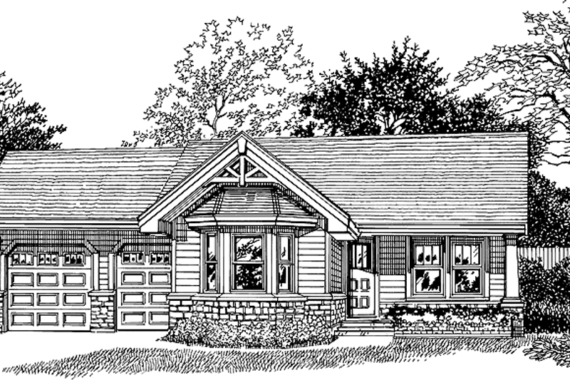 House Blueprint - Prairie Exterior - Front Elevation Plan #47-1086