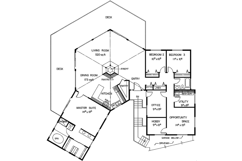 House Plan Design - Floor Plan - Main Floor for Contemporary House Plan #60-686 - 3 bed, 2 bath