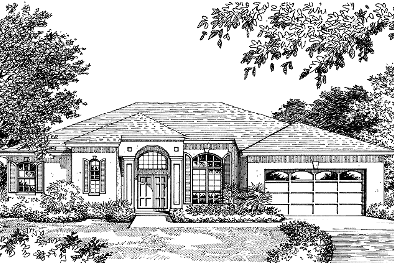 House Blueprint - Exterior - Front Elevation 3 for Mediterranean House Plan #1015-10 - 4 bed, 3 bath