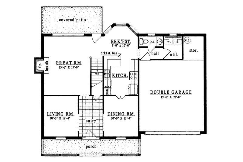 House Design - Floor Plan - Main Floor for Country House Plan #42-523 - 3 bed, 2 bath