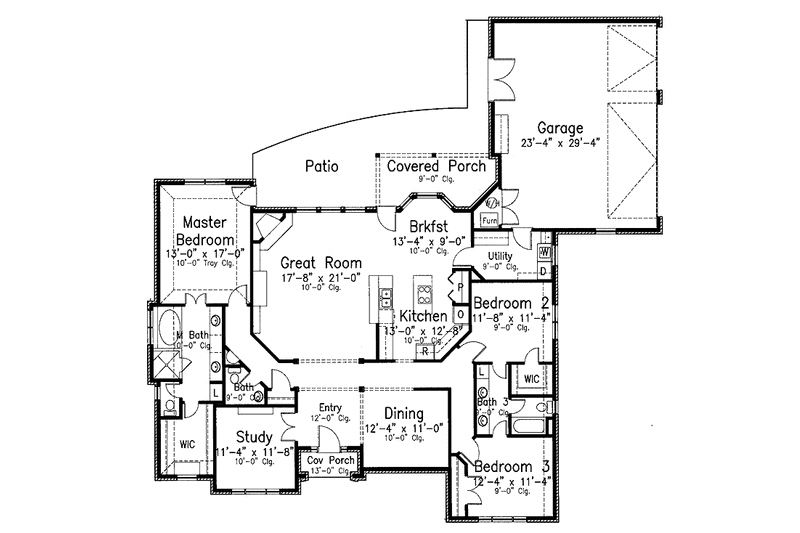House Design - Floor Plan - Main Floor for Traditional House Plan #52-271 - 3 bed, 2.5 bath