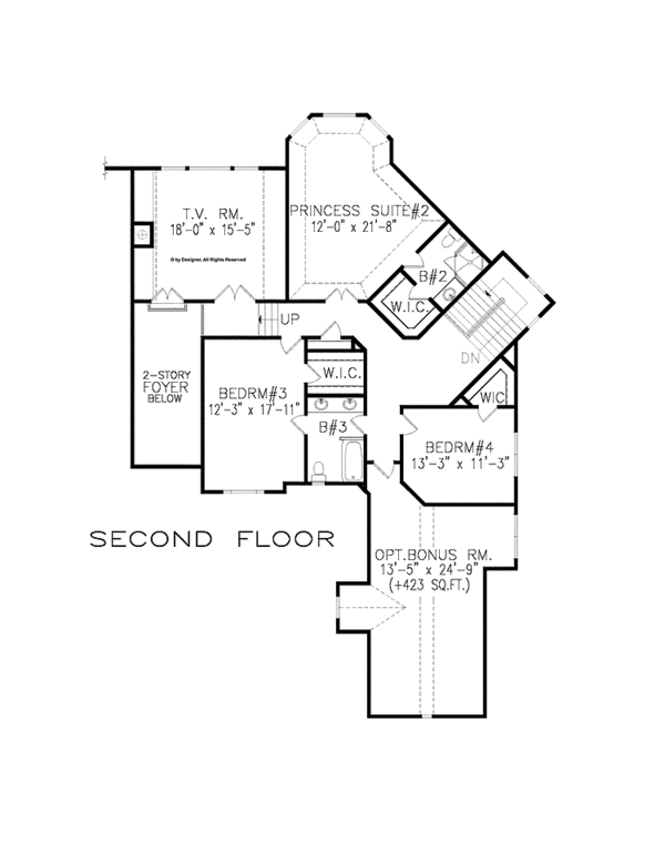 House Blueprint - Craftsman Floor Plan - Upper Floor Plan #54-345
