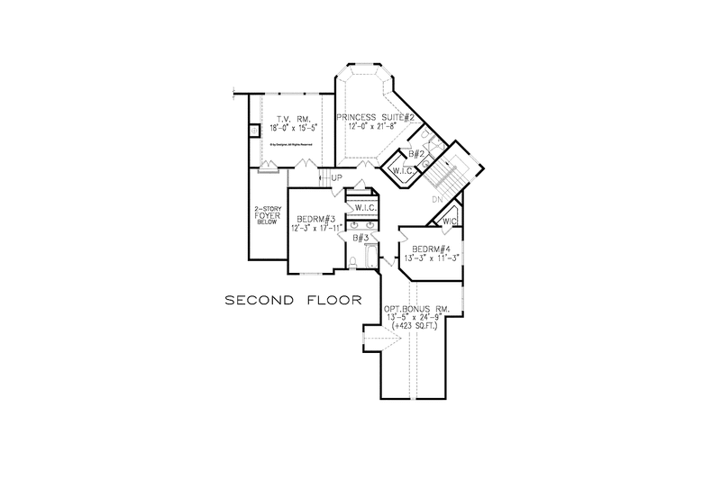 House Blueprint - Floor Plan - Upper Floor for Craftsman House Plan #54-345 - 4 bed, 3.5 bath