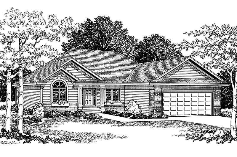 Architectural House Design - Exterior - Front Elevation 3 for Ranch House Plan #70-1361 - 3 bed, 2 bath
