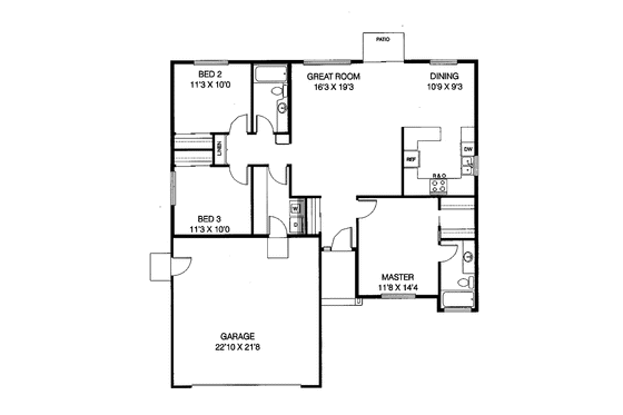 Floor Plan - Main Floor for Ranch House Plan #60-655 - 3 bed, 2 bath