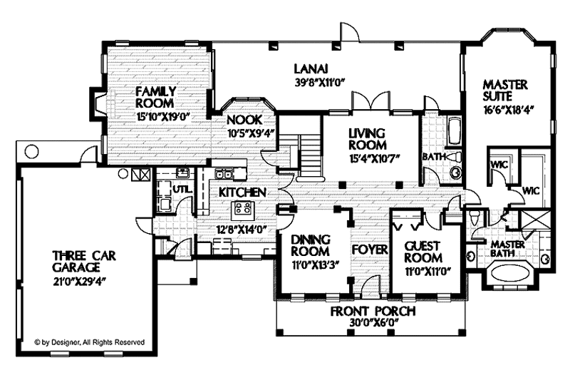 Architectural House Design - Floor Plan - Main Floor for Classical House Plan #999-49 - 4 bed, 3 bath