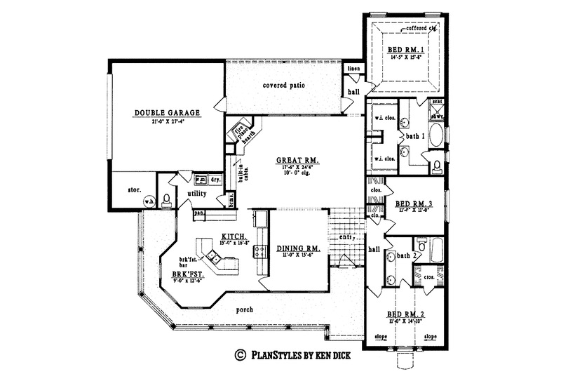 Dream House Plan - Floor Plan - Main Floor for Ranch House Plan #42-477 - 3 bed, 2 bath