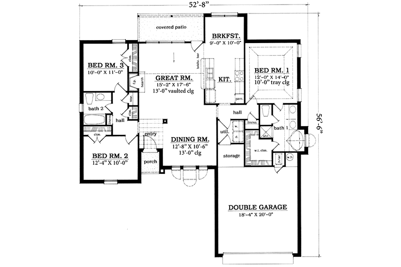 Dream House Plan - Floor Plan - Main Floor for Traditional House Plan #42-655 - 3 bed, 2 bath