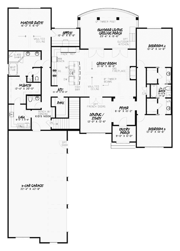 Architectural House Design - Country Floor Plan - Main Floor Plan #17-3374