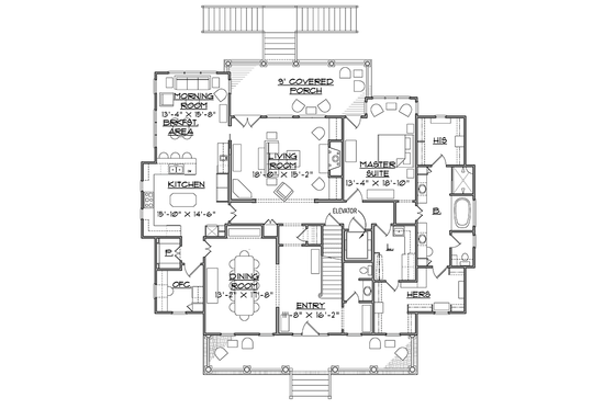 Floor Plan - Main Floor for Southern House Plan #1054-19 - 4 bed, 3.5 bath